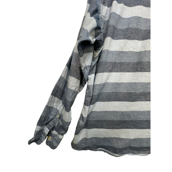 Bob Timberlake Mens  Striped Linen Blend Long Sleeve Polo Shirt XL Blue & Gray - Picture 11 of 11